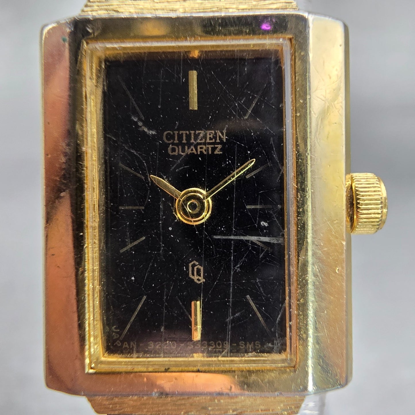 Citizen CQ Watch Women 17mm Black Dial Gold Tone Rectangle 3220-S18911 New Batt1