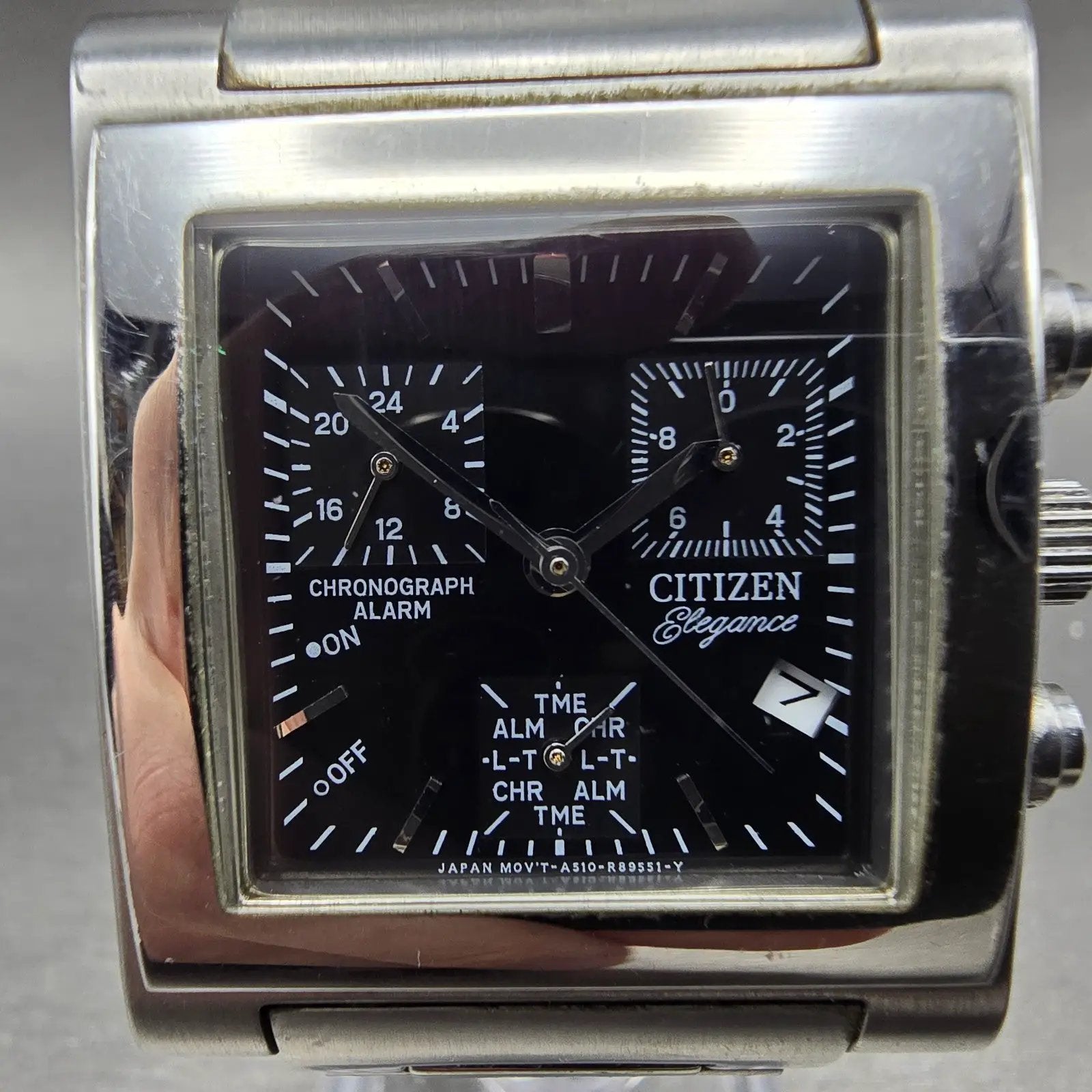 Citizen Elegance Watch Men 33mm Black Dial Steel Date Alarm Chrono New Battery2