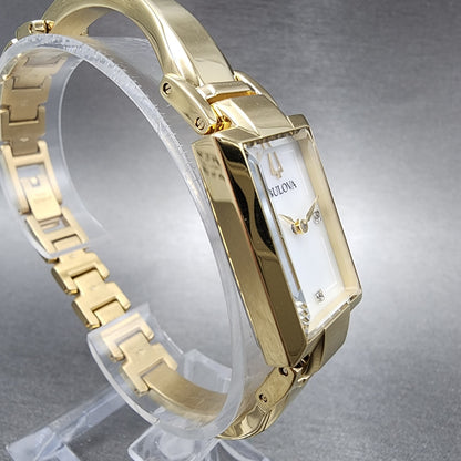 Bulova Tank Watch Women 18mm MOP Dial Gold Tone Diamond Accents New Battery3