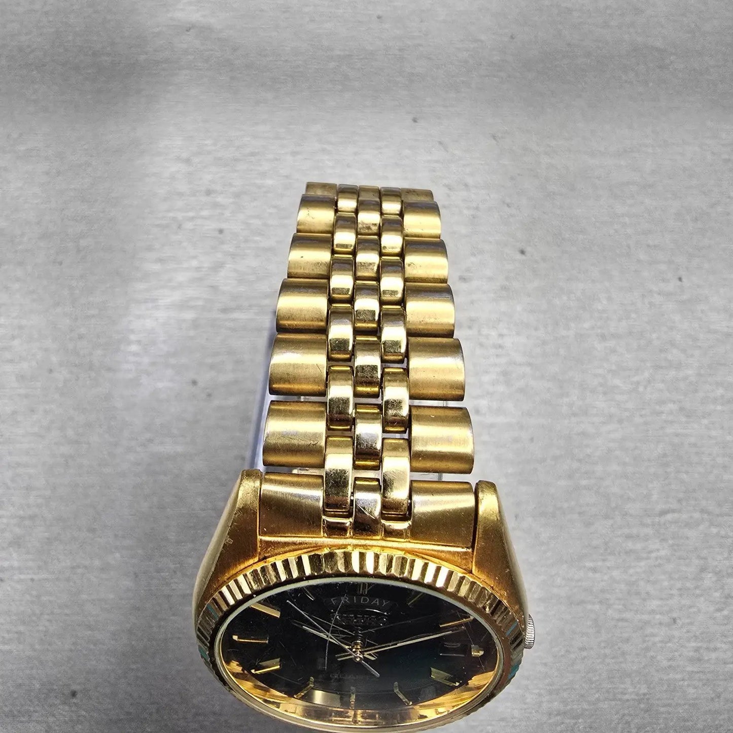 Seiko President Watch Men 36mm Black Dial Gold Tone Daydate 7N43-8111 NewBattery4