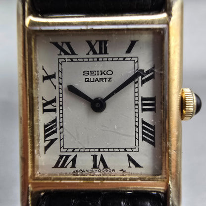 Seiko Tank Watch Women 17mm White Dial Gold Tone Rectangle 1400-5030 New Battery1