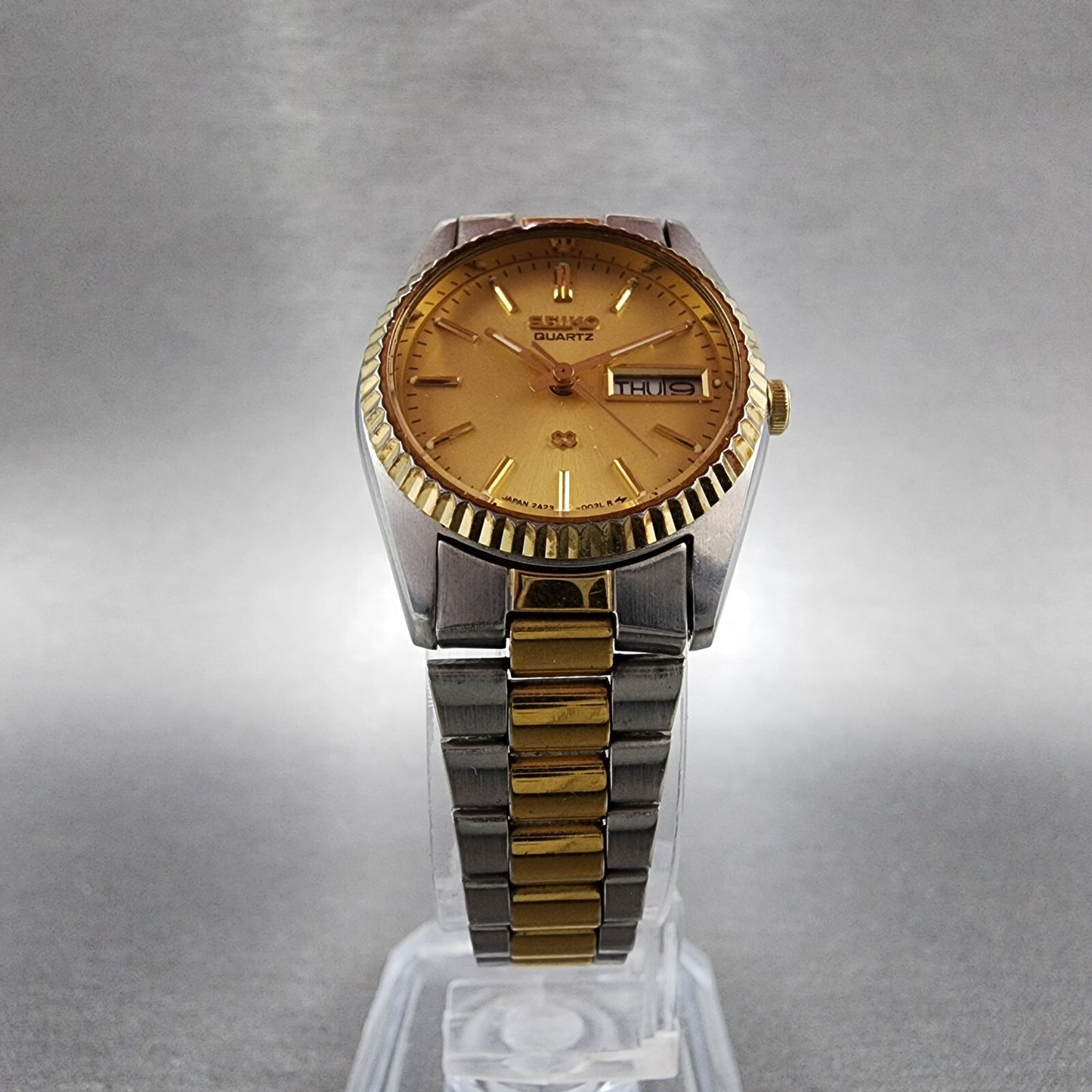 Seiko SQ Watch Women 24mm Gold Dial Two Tone Daydate Round 2A230030 New Battery5