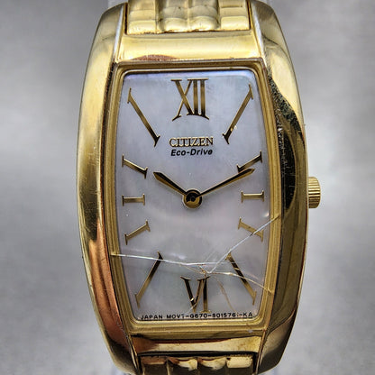 Citizen Eco-Drive Stiletto Watch Women 18mm MOP Dial Gold Tone G670-S008433 Runs