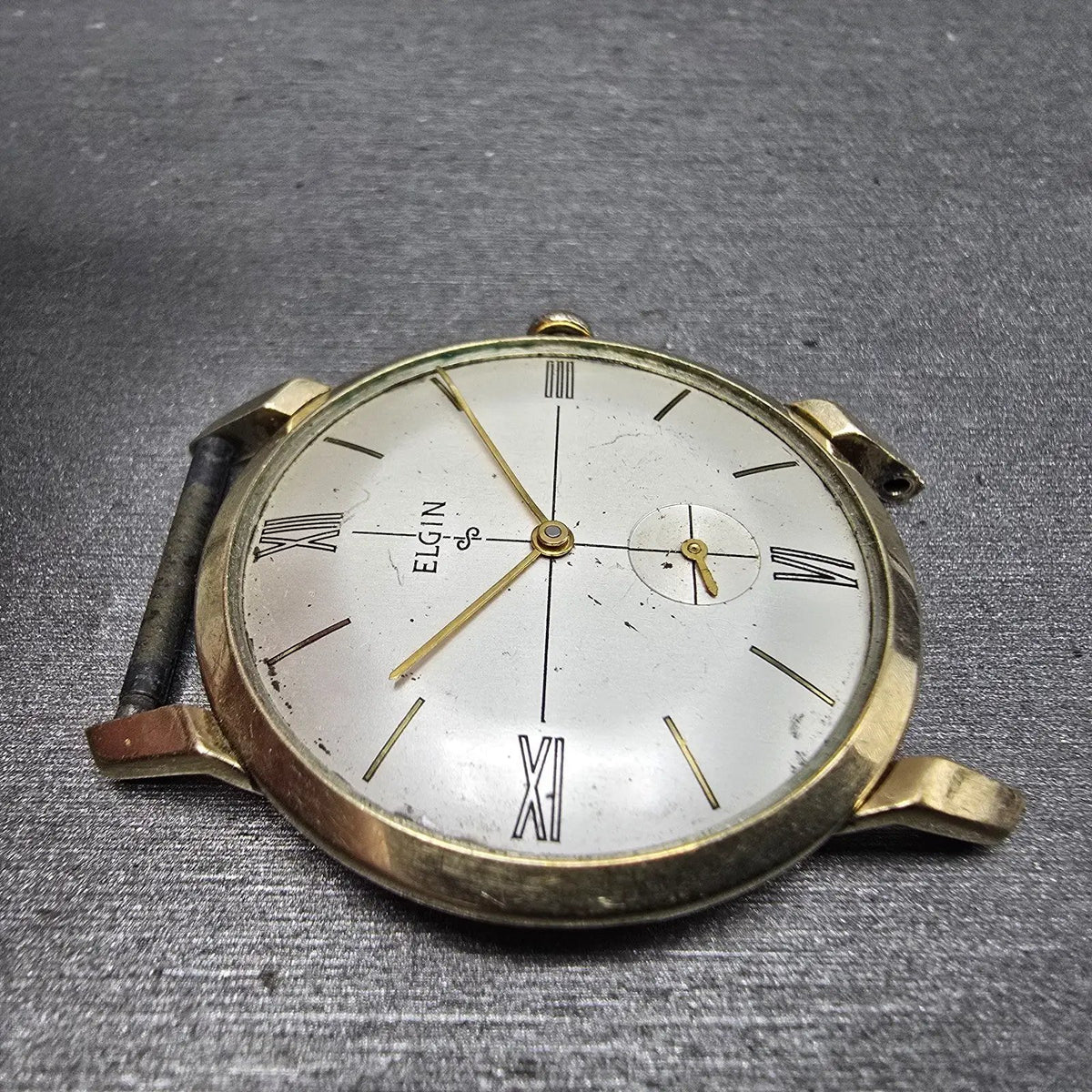 Elgin Watch Men 32mm Silver Dial 10K Gold Plated Manual Wind Cal 712 READ!! RUNS3