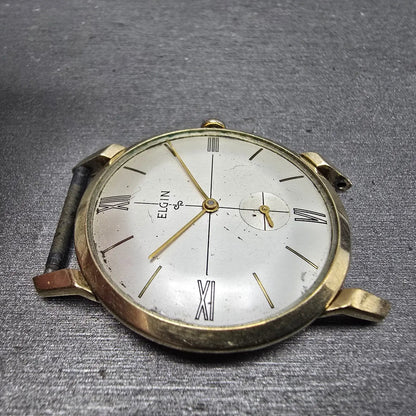 Elgin Watch Men 32mm Silver Dial 10K Gold Plated Manual Wind Cal 712 READ!! RUNS3