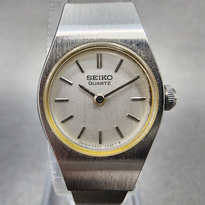 Seiko Watch Women 16mm White Dial Silver Tone Round 54200029 New Battery VTG1