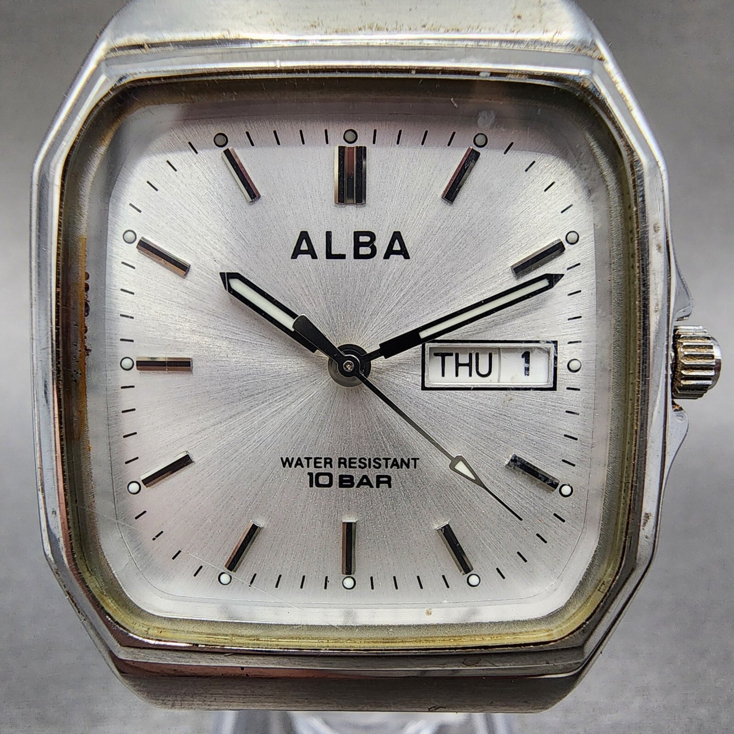 Seiko Alba Watch Men 33mm Silver Dial Silver Tone Daydate 7n33-k003 New Battery