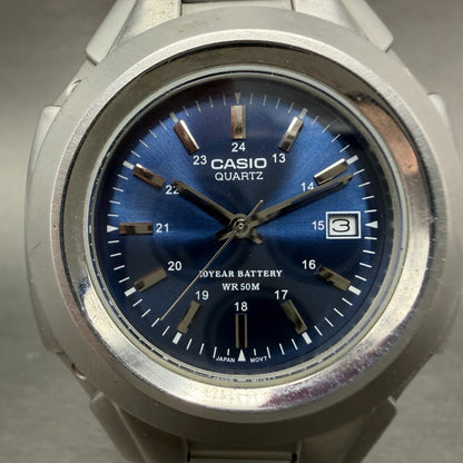 Casio MTP-3050 Watch Men 41mm Blue Dial Silver Tone Date Round New Battery ABC1