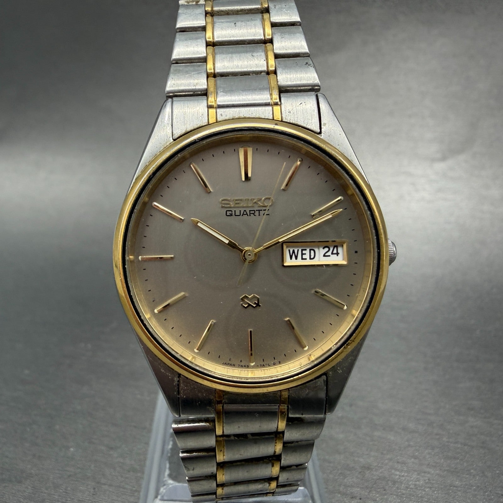 Seiko Watch Men 35mm Gray Dial Two Tone Daydate Round 7N43-7A59 New Battery ABC0