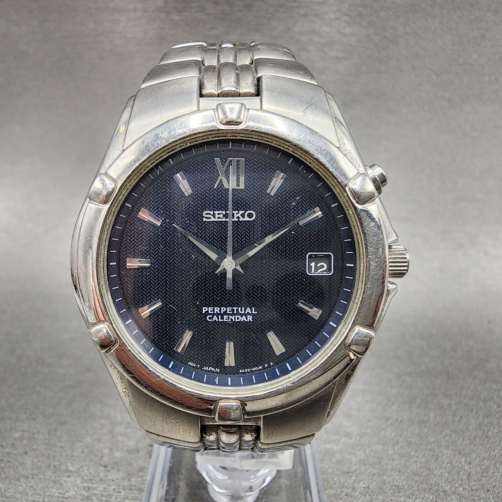 Seiko Perpetual Calendar Watch Men 37mm Steel Date Round 6A3200G0 PARTS0