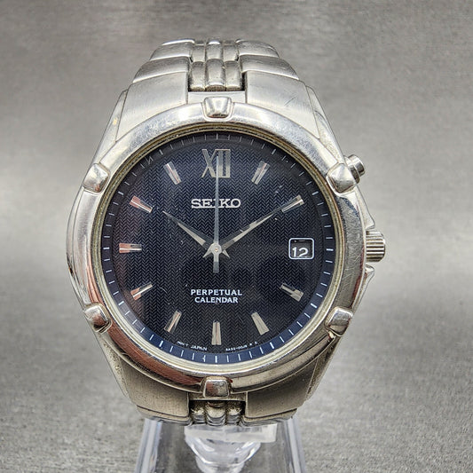 Seiko Perpetual Calendar Watch Men 37mm Steel Date Round 6A3200G0 PARTS0