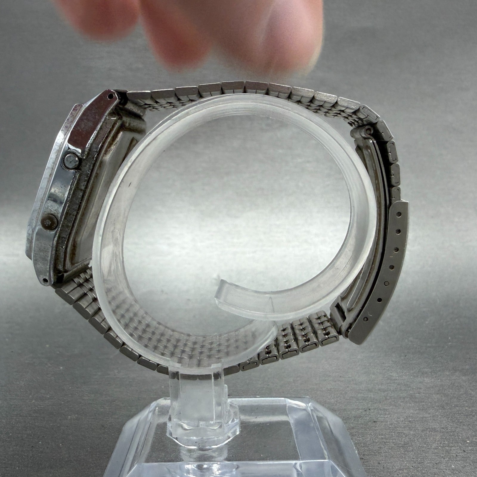 Casio Analog Digital Watch Men 32mm Silver Dial Silver Tone Alarm AQ-200 PARTS7