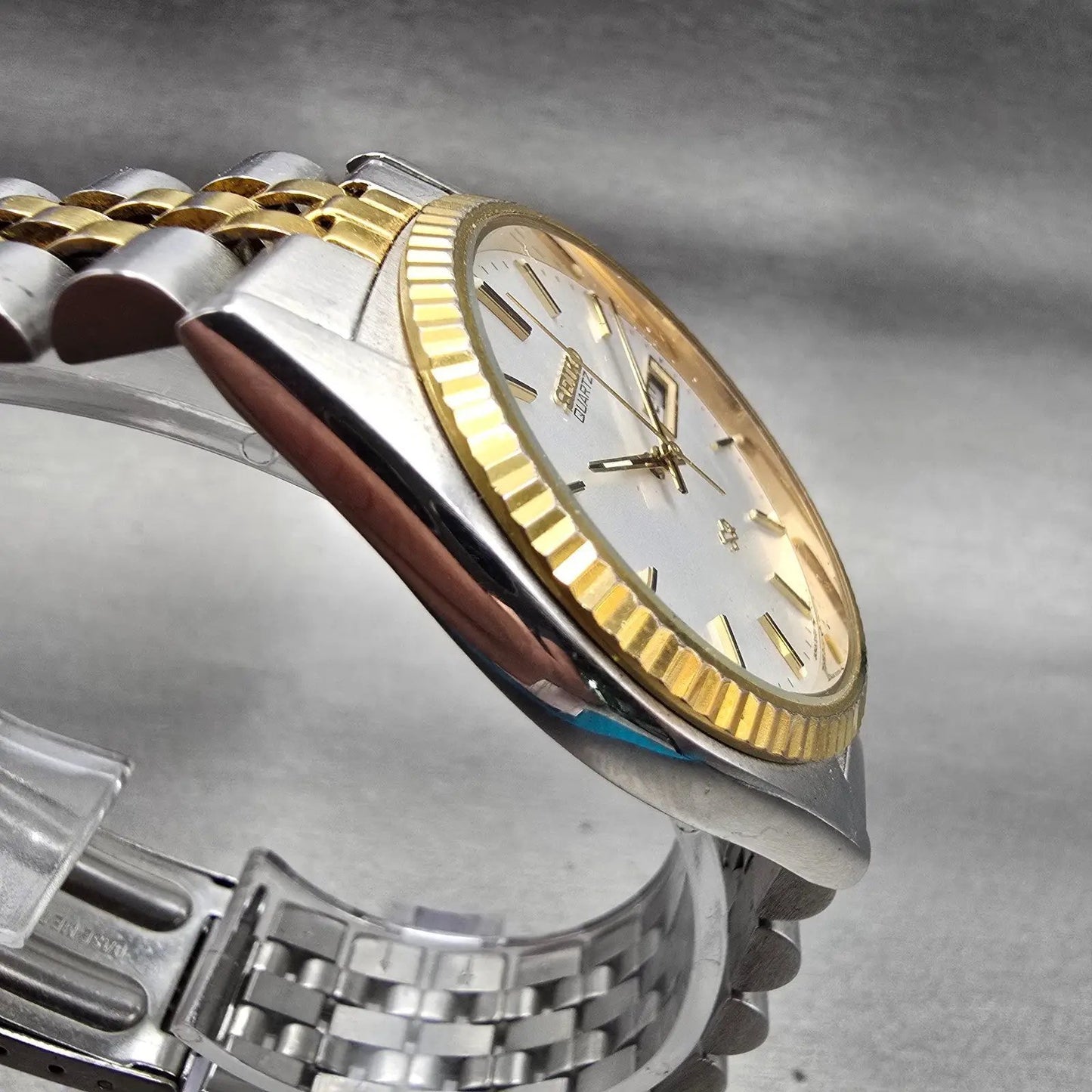 Seiko President Watch Men 35mm Silver Dial Two Tone Daydate 5Y23-8A69 New Batt3