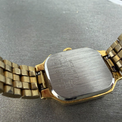 Seiko Watch Women 17mm Champagne Dial Gold Tone Octagon V400-5608 New Battery 2310