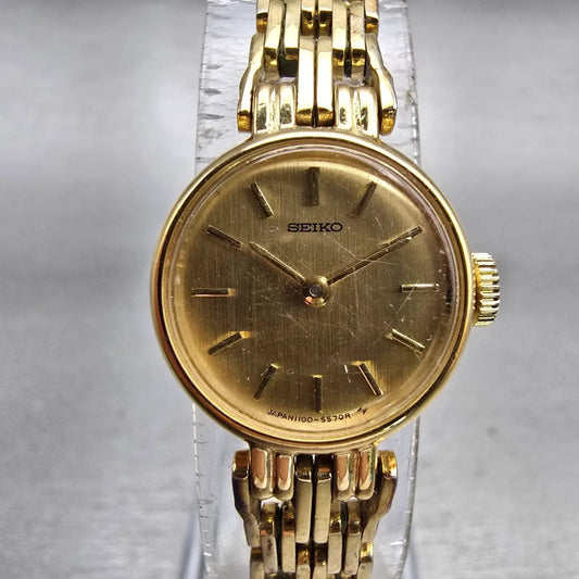 Seiko Watch Women 18mm Gold Dial Gold Tone Round 1100-1400 Manual Wind Vintage0