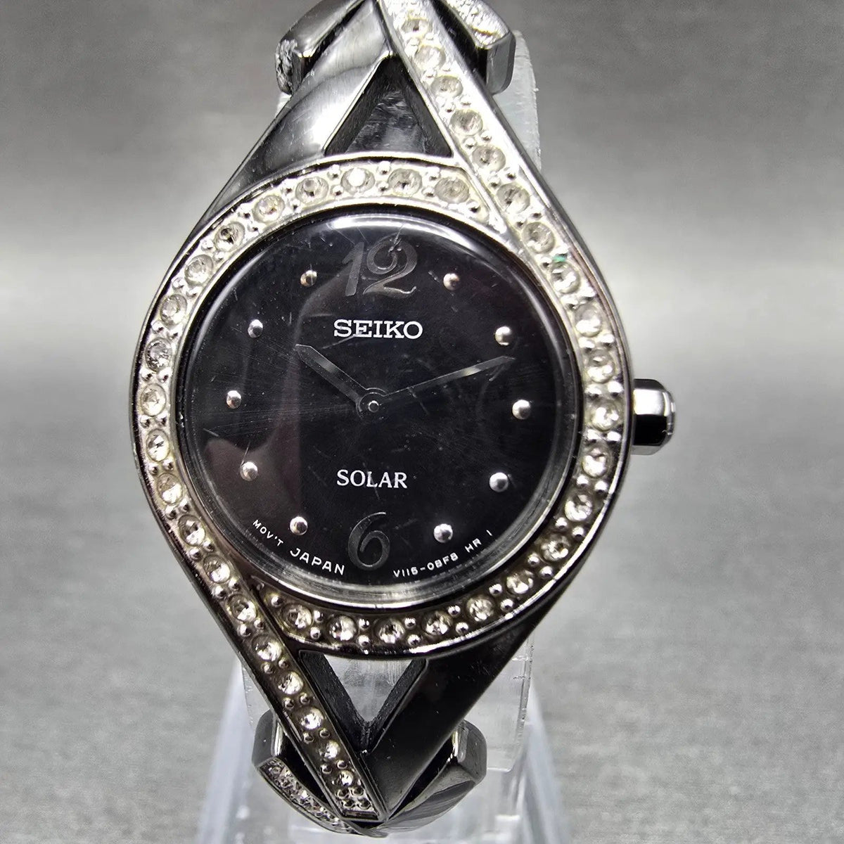 Seiko Solar Watch Women 23mm Black Dial Black Tone Round Crystal Bezel Runs0