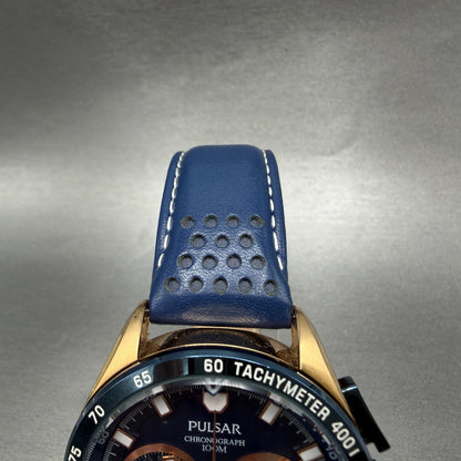 Pulsar Chronograph Watch Men 44mm Blue Dial Rose Gold Tone Date VK63-X001 Newbat4