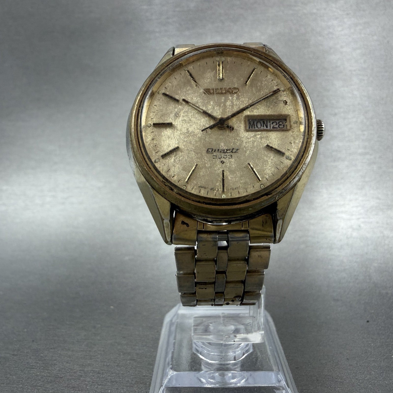 Seiko 3003 Quartz Watch Men 36mm Champagne Dial Gold Tone Daydate 38637049 PART6