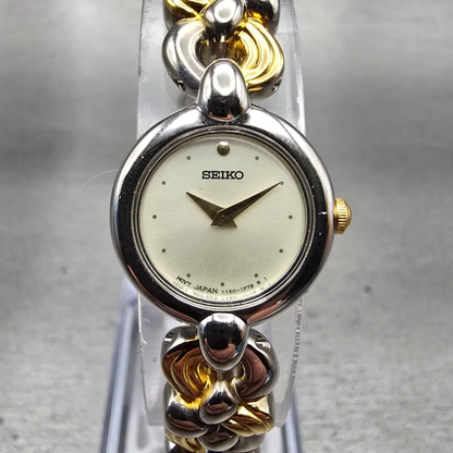 Seiko Watch Women 18mm Ivory Dial Silver Tone Round Y150-0M69 New Battery VTG0