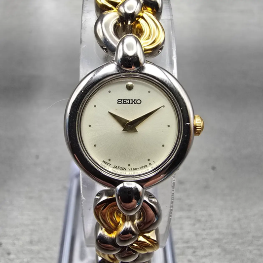 Seiko Watch Women 18mm Ivory Dial Silver Tone Round Y150-0M69 New Battery VTG0