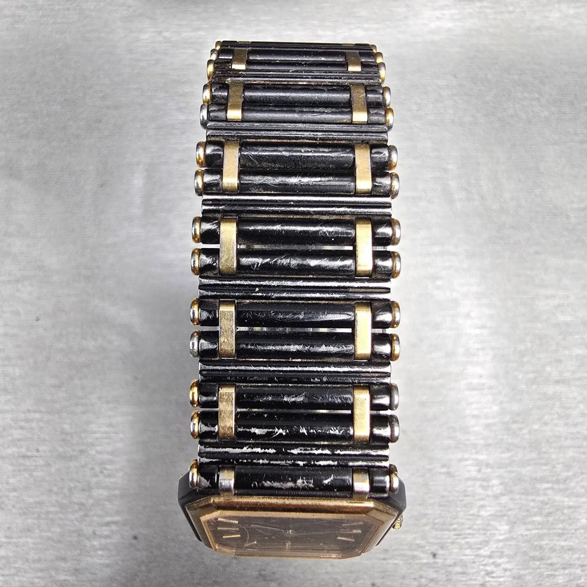 Seiko Tank Watch Men 24mm Black Dial Two Tone Rectangle 7430-5819 New Battery4