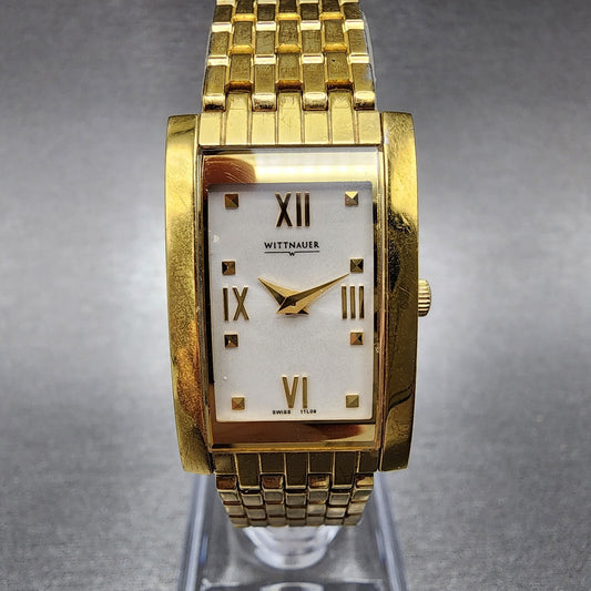 Wittnauer Ovation Tank Watch Women 19mm White Dial Gold Tone Rectangle New Batt