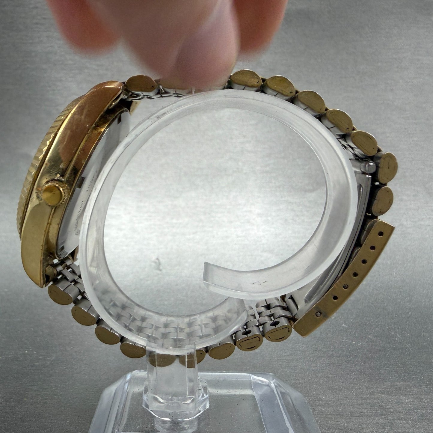 Elgin President Watch Men 38mm Gold Dial Gold Tone Daydate Round New Battery ABC6
