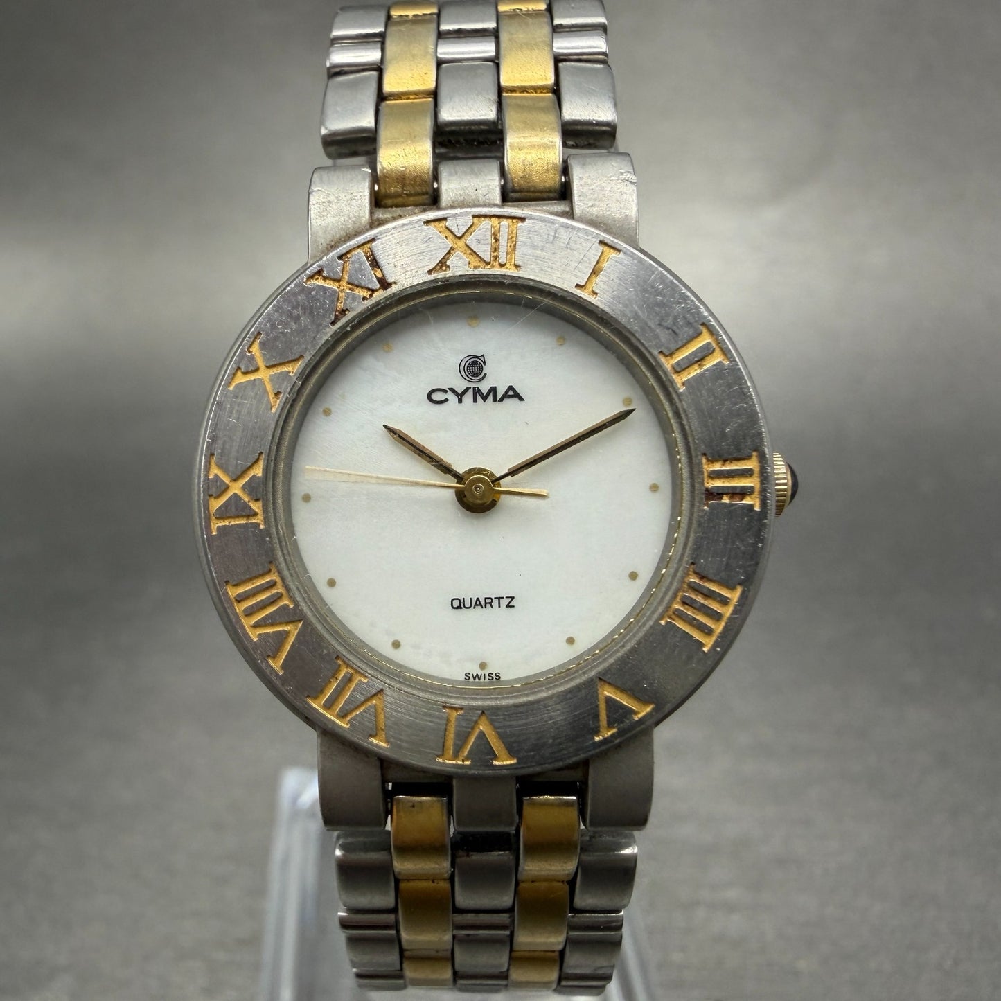 Cyma Watch Women 25mm White MOP Dial Two Tone Round 002 New Battery0