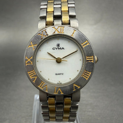 Cyma Watch Women 25mm White MOP Dial Two Tone Round 002 New Battery0