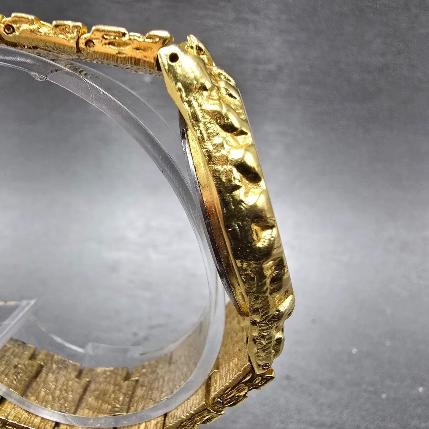 Gruen Watch Men 33mm Gold Dial Gold Nugget Case Tone New Battery Vintage3