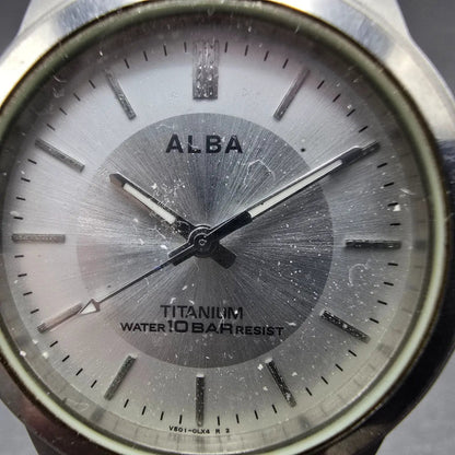 Seiko Alba Watch Men 35mm White Dial Titanium Round V501-0DN0 PARTS Vintage2
