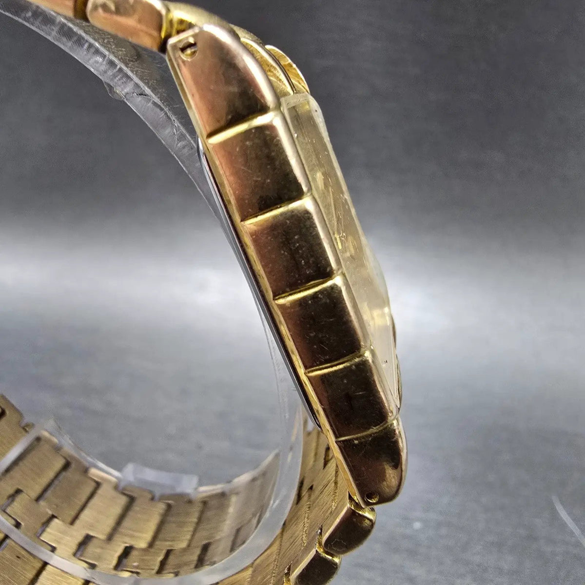 Elgin Tank Watch Men 23mm Champagne Dial Gold Rectangle Diamond Quartz New batt3