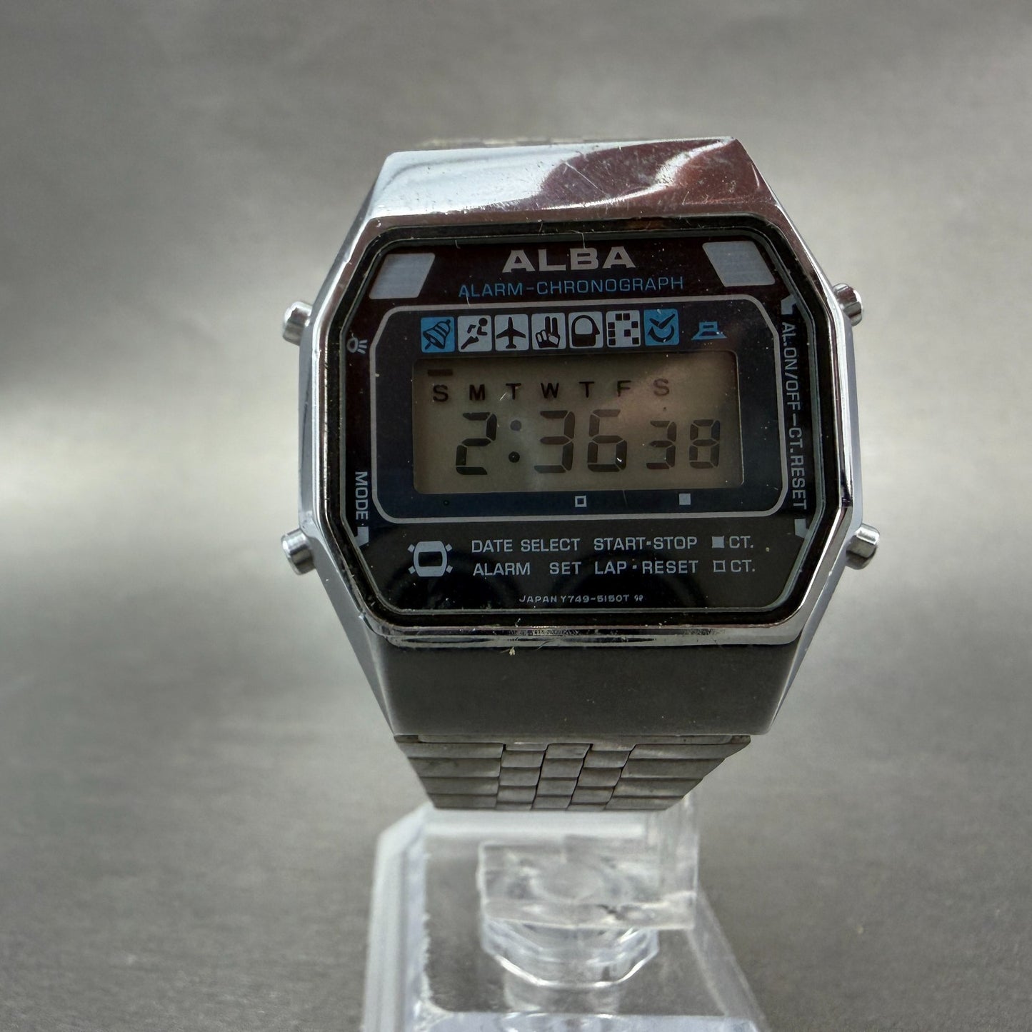 Seiko ALBA Watch Men 34mm Digital Silver Tone Alarm Chrono Y749-5150 New Battery5