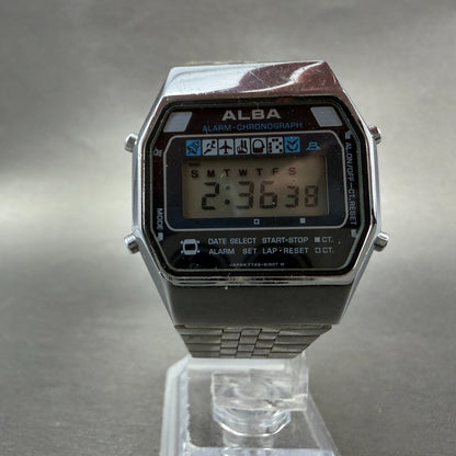 Seiko ALBA Watch Men 34mm Digital Silver Tone Alarm Chrono Y749-5150 New Battery5