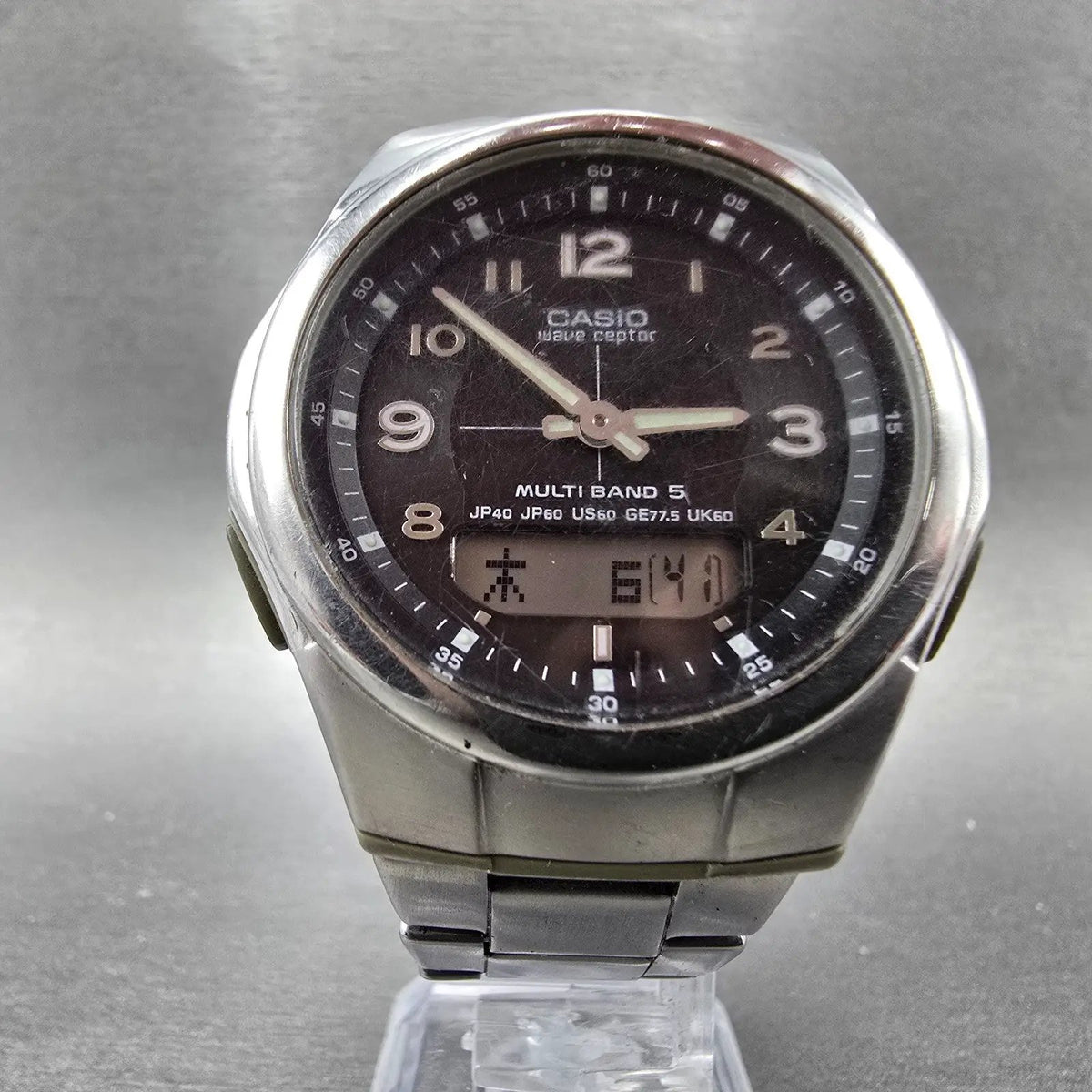 Casio Waveceptor Watch Men 41mm Black Dial Analog Digital Steel WVA-M480 Works h6