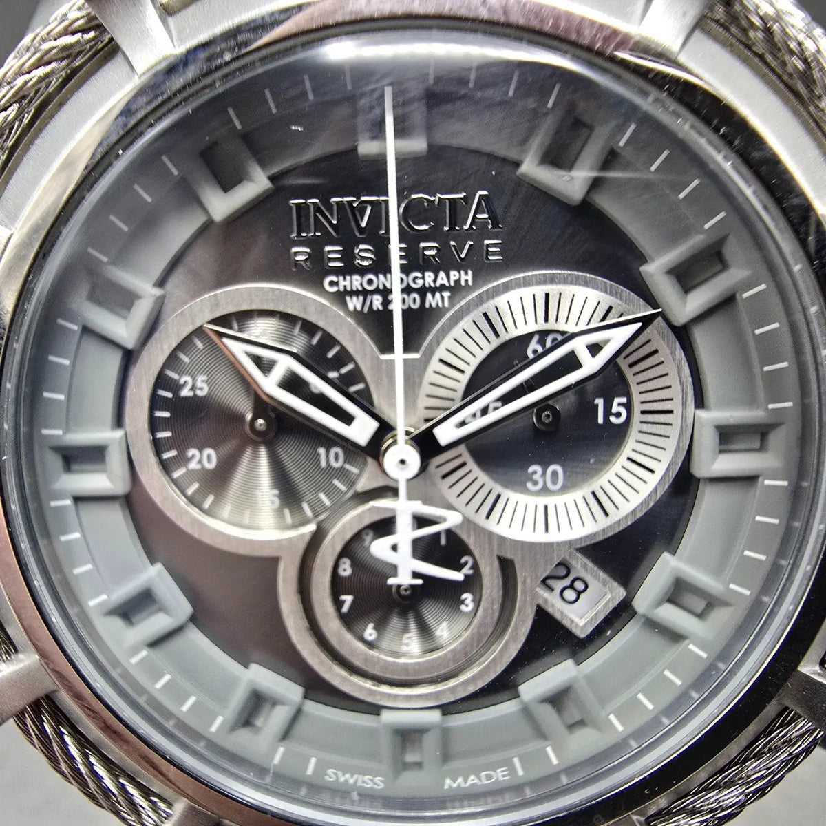 Invicta Reserve Bolt Chronograph Watch Men 50mm Gray Dial Steel Date New Battery1