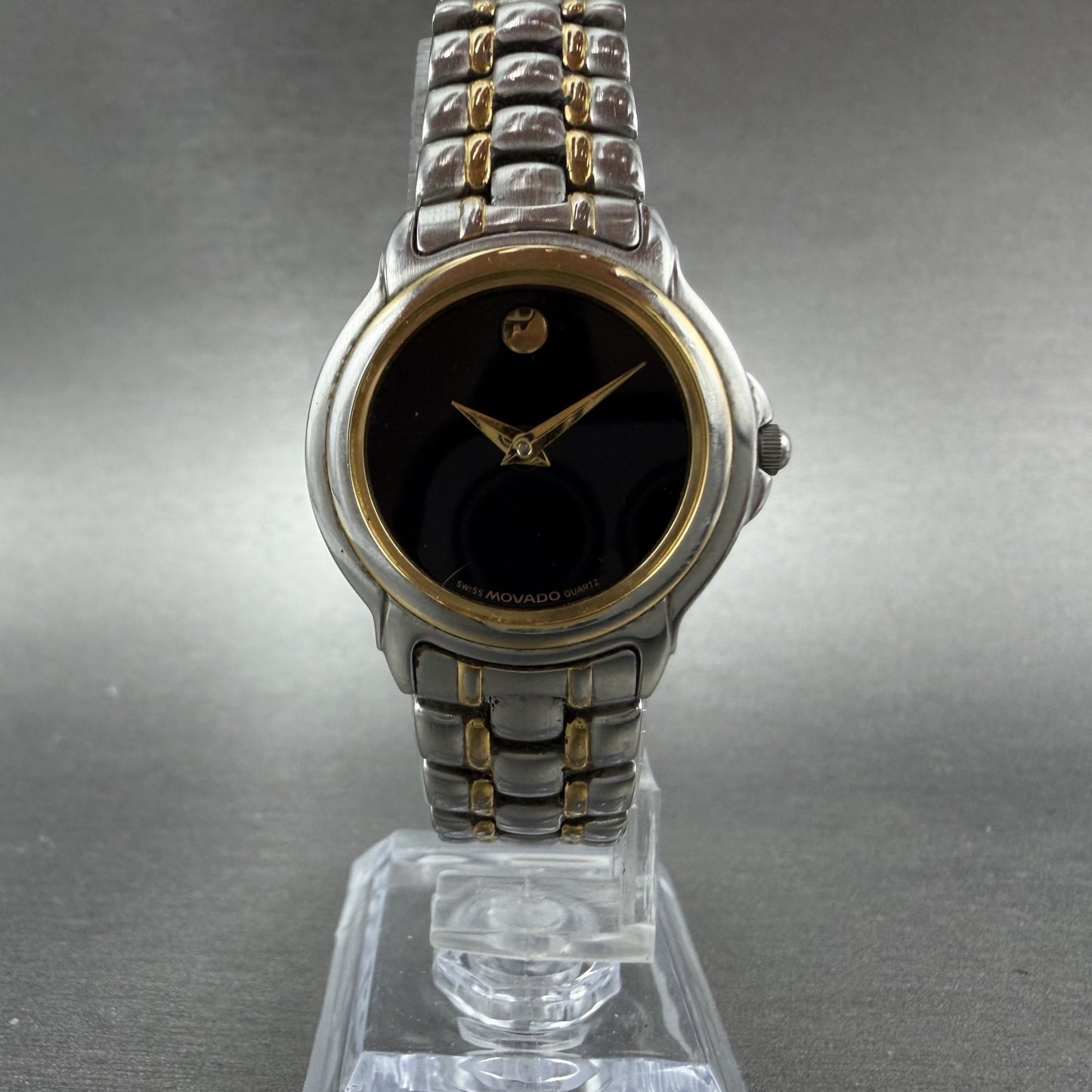 Movado Museum Watch Women 26mm Black Dial Two Tone Round NO CRYSTAL! 81-E4-98385