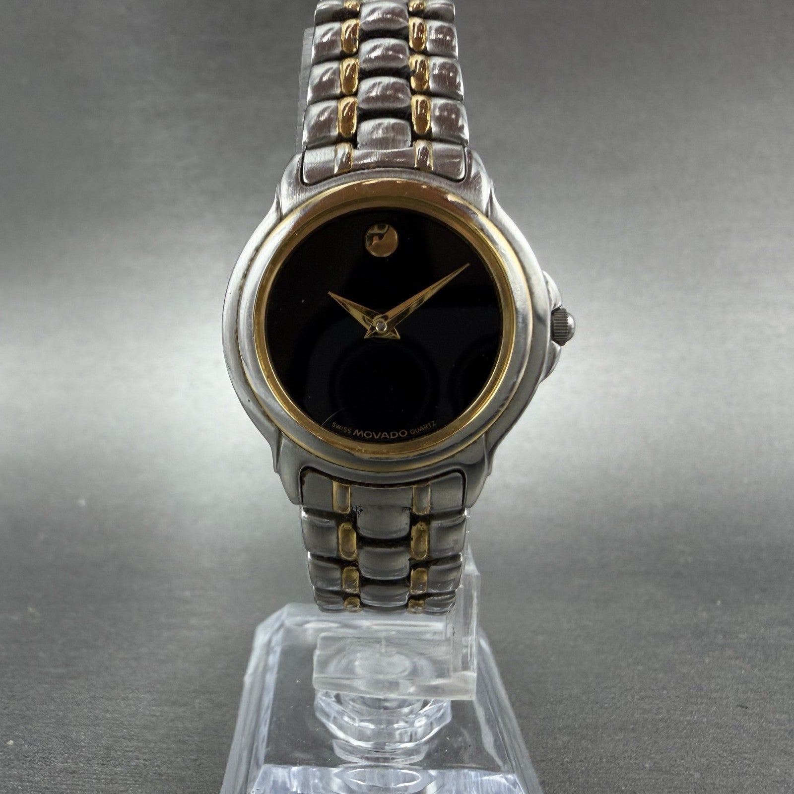 Movado Museum Watch Women 26mm Black Dial Two Tone Round NO CRYSTAL! 81-E4-98385