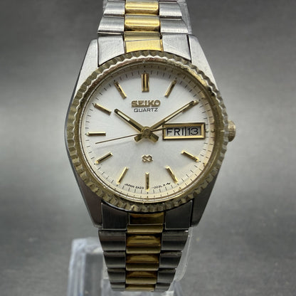 Seiko SQ Watch Women 25mm Silver Dial Two Tone Daydate Round 2A23-0039 NewBat IP0