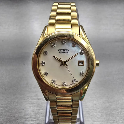 Citizen Watch Women 26mm MOP Dial Gold Tone Date Round 1012-S075688 New Battery0