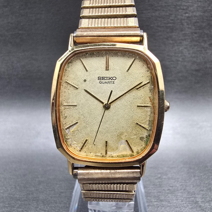 Seiko Watch Men 28mm Champagne Dial Gold Tone Rectangle 6030-5640 New Battery0