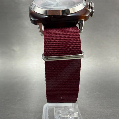 Briston Clubmaster Chronograph Watch Men 39mm Red Dial Brown Tone Date New Batt5