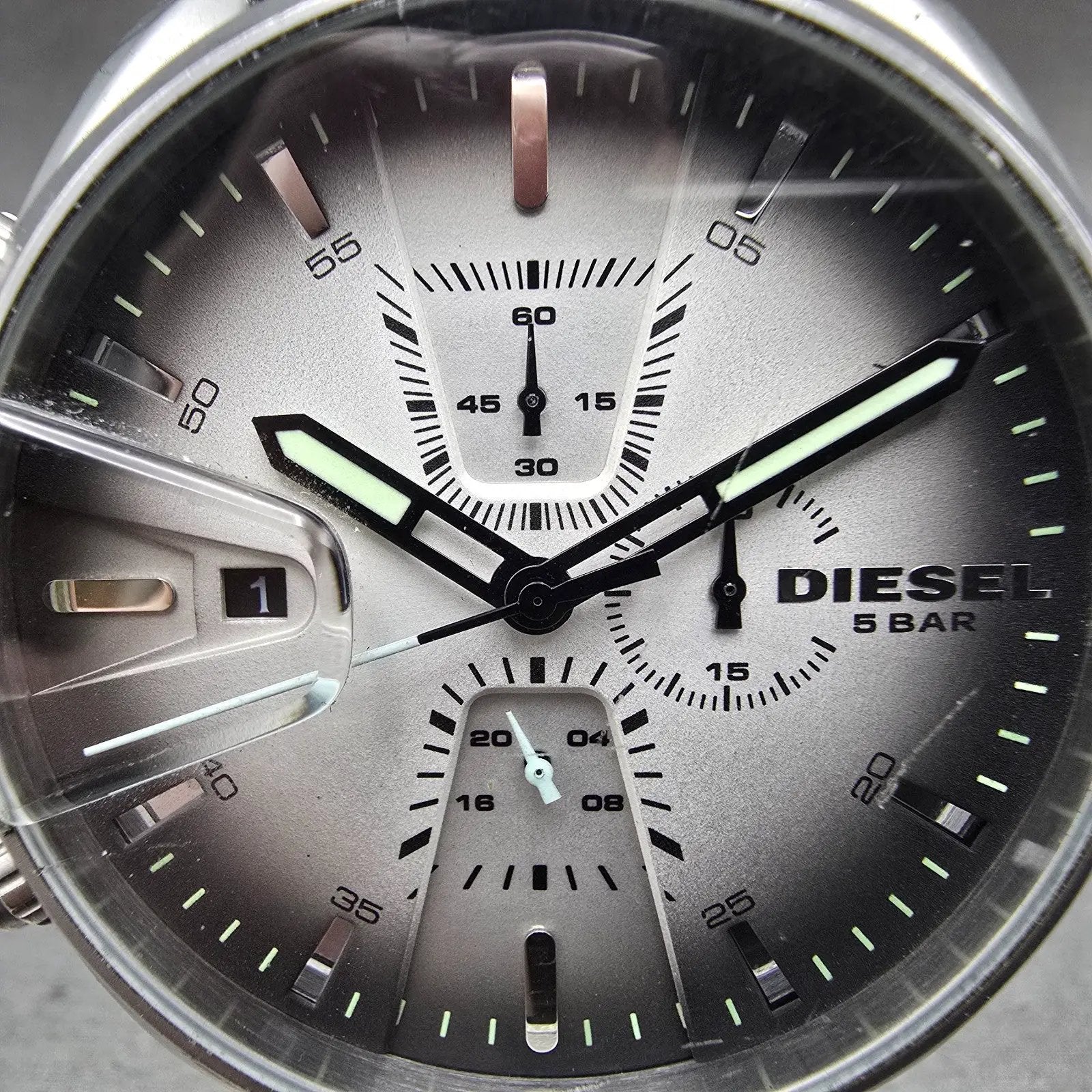 Diesel Men's MS9 watch Men 47mm Gray Dial Silver Tone Date Round DZ-4483 New Bat1