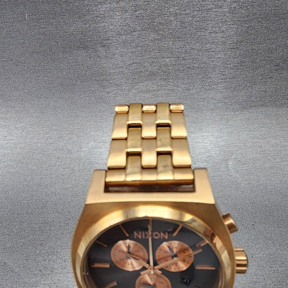 Nixon Time Teller Chrono Watch Women 39mm Gray Dial Rose Gold Tone Date New Batt4