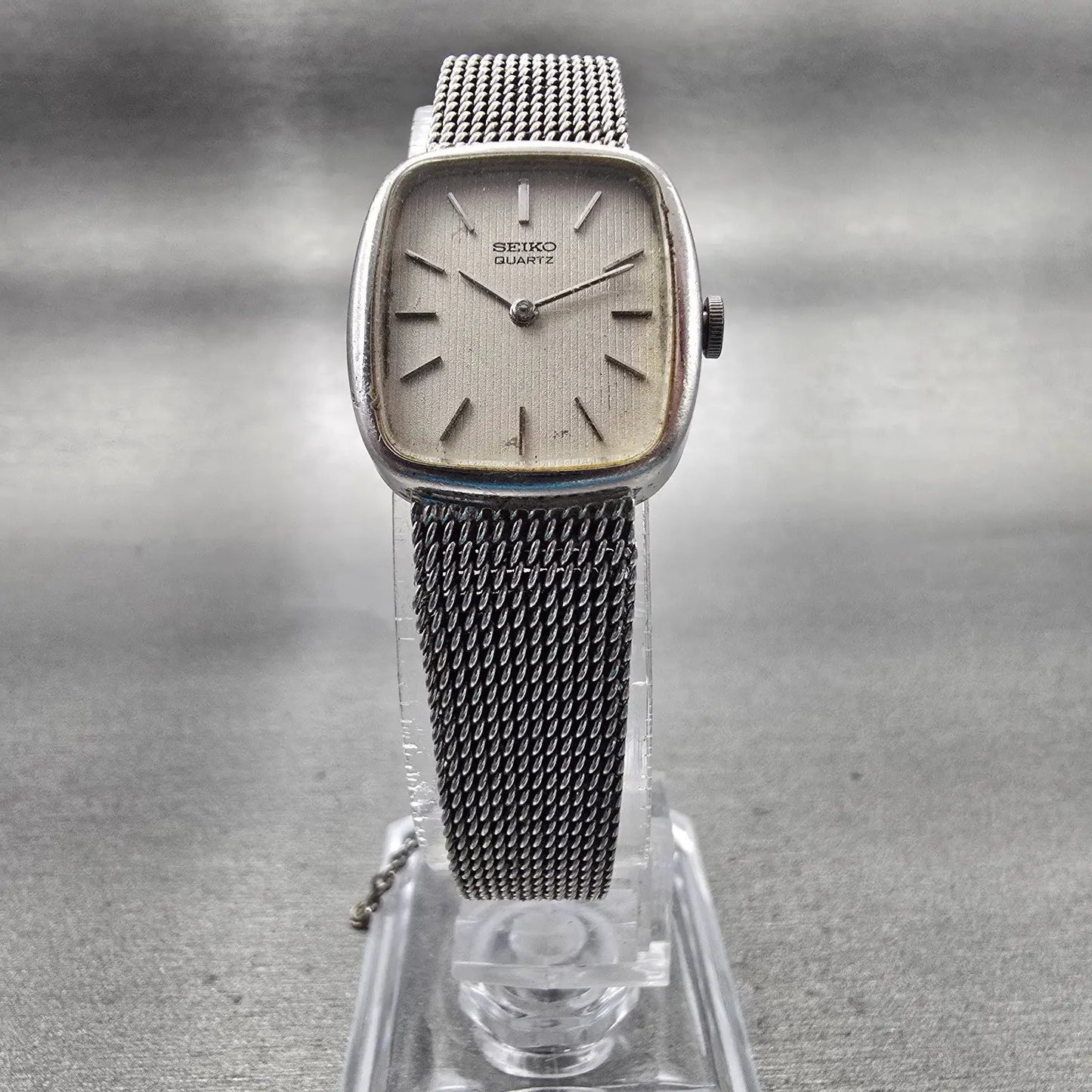 Seiko Watch Women 20mm Silver Dial Silver Tone Rectangle 16-5259 New Battery VTG5