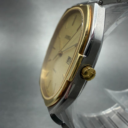 Juvenia Watch Men 28mm Champagne Dial Two Tone Date Oval U-1007 New Battery2