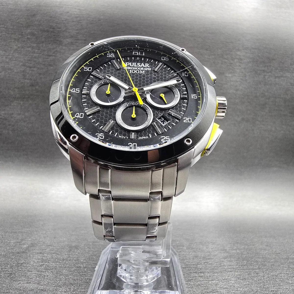 Pulsar Chronograph Watch Men 47mm Black Dial Two Tone Date VD53-X112 New Battery5