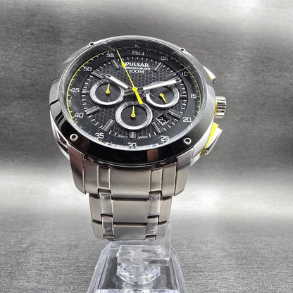 Pulsar Chronograph Watch Men 47mm Black Dial Two Tone Date VD53-X112 New Battery5