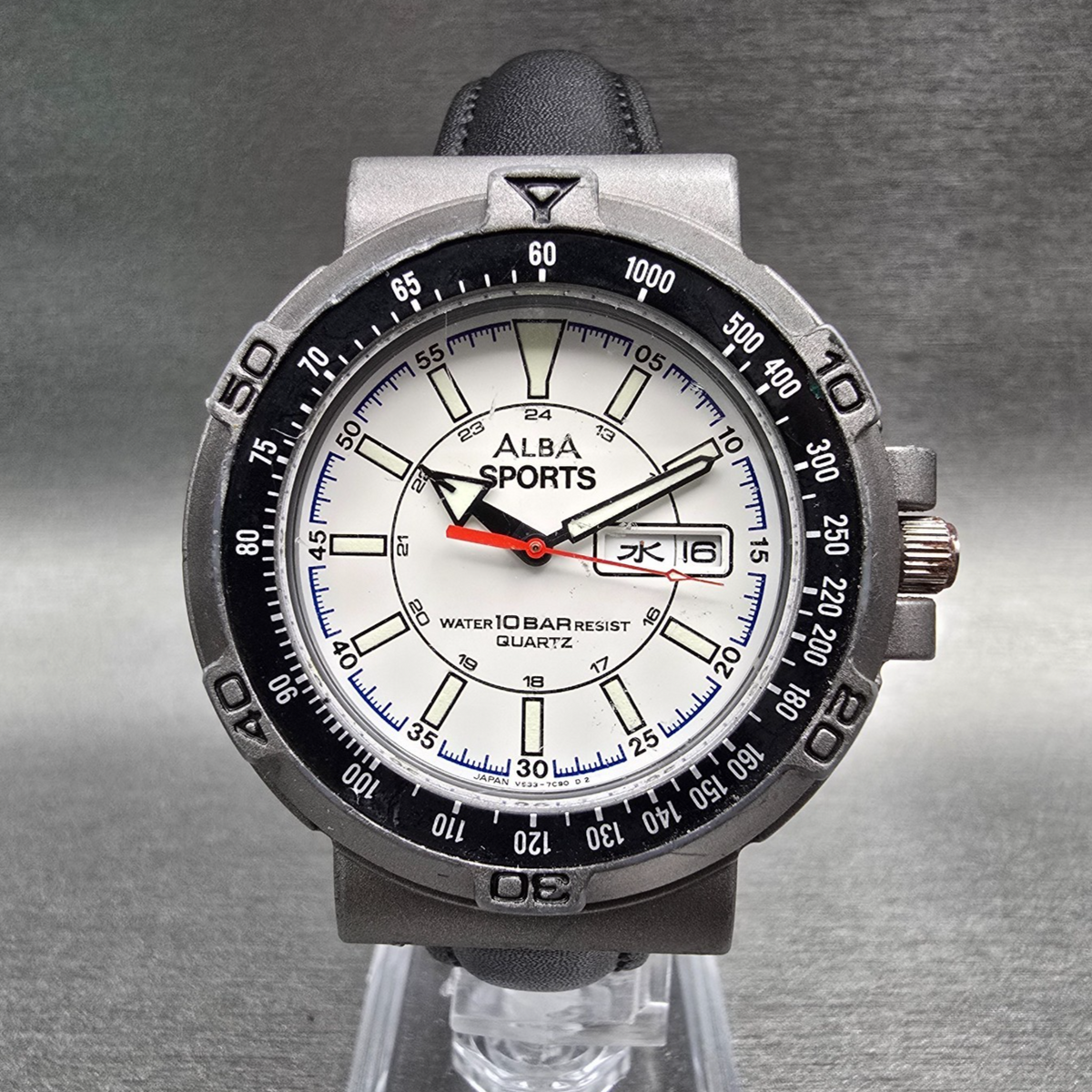 Alba Sports Watch Men 40mm White Dial Gray Tone Daydate Round V533-7B90 New Batt0