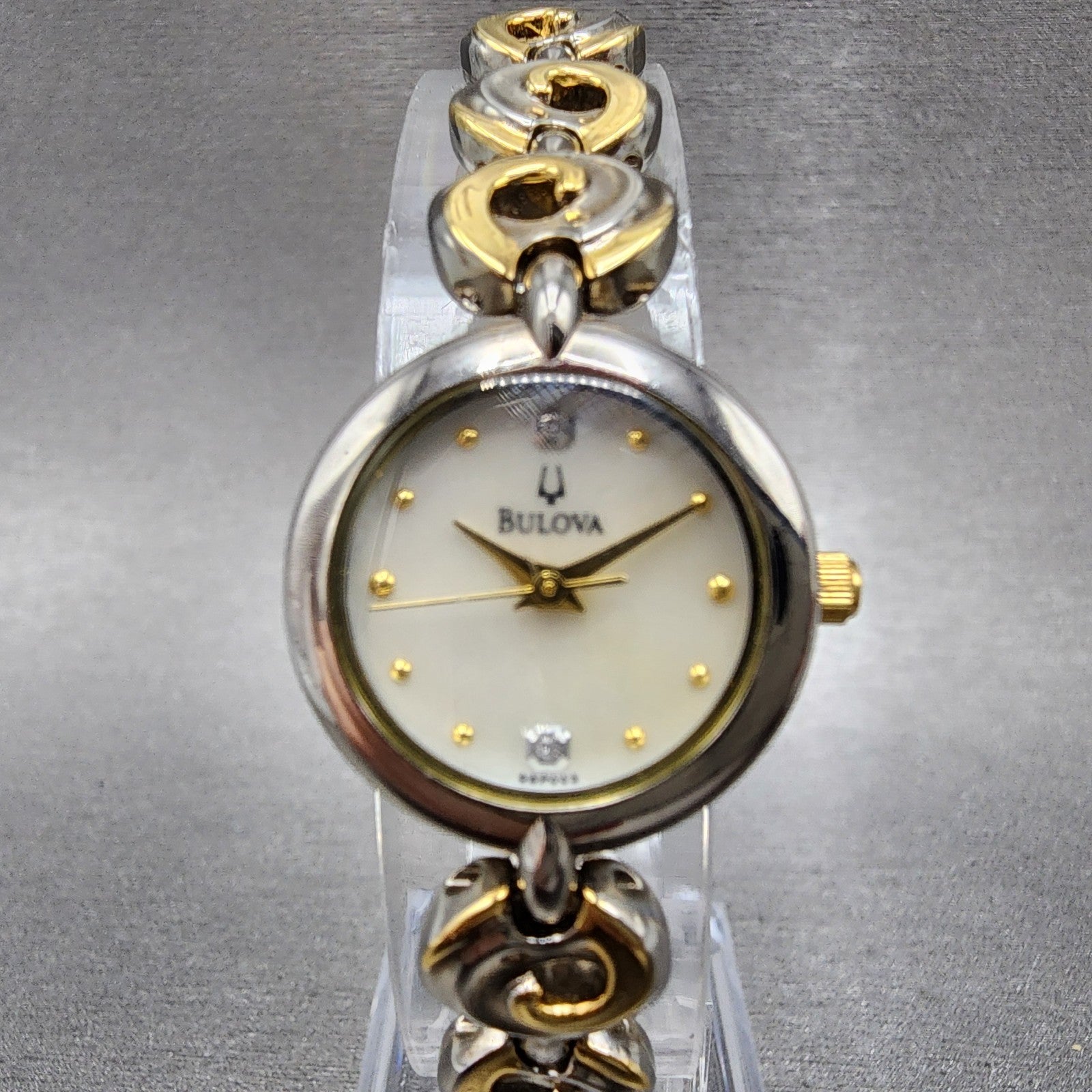 Bulova Diamond Watch Women 21mm MOP Dial Two Tone Round 98P003 New Battery1